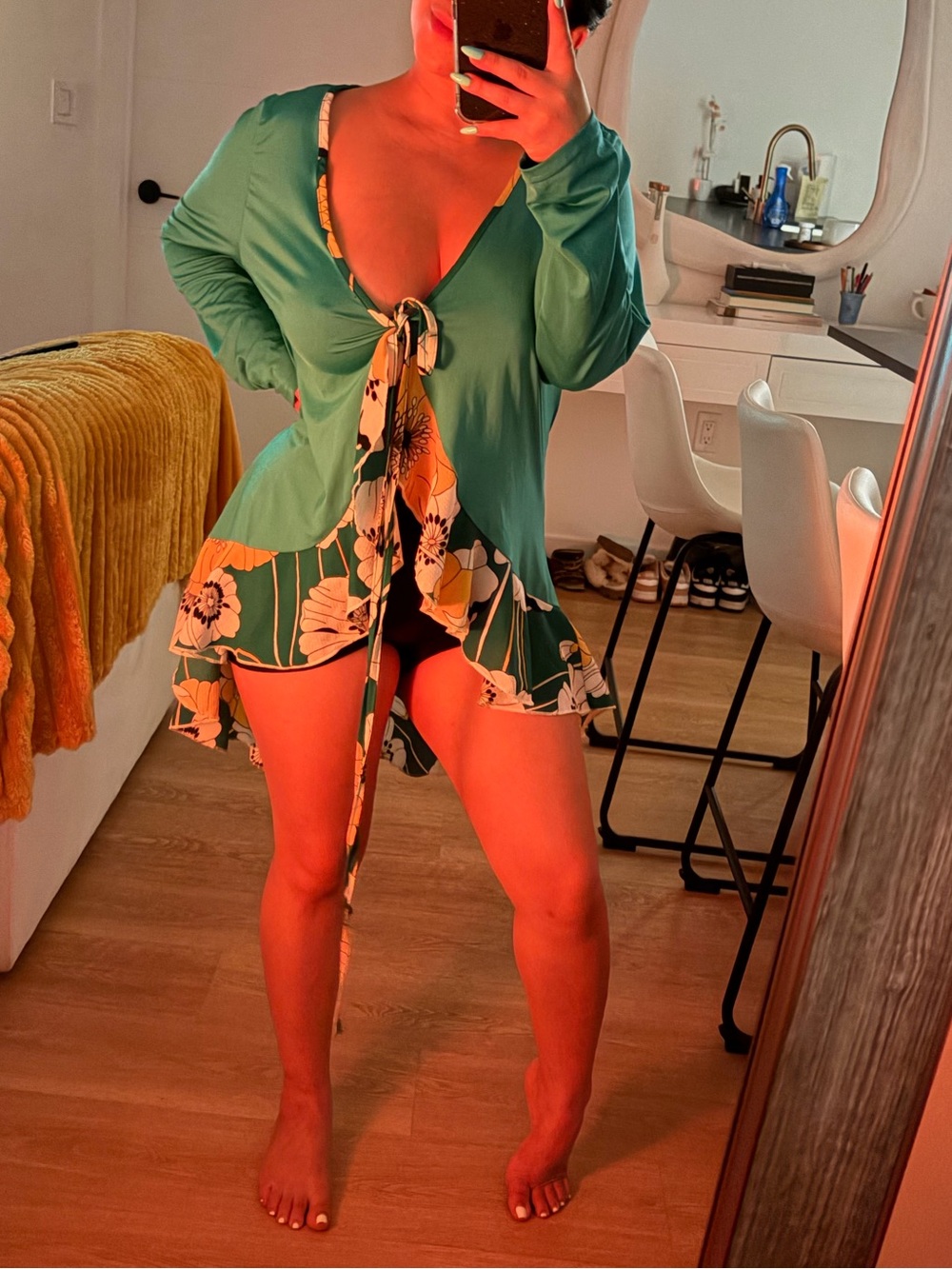 Green Floral Tie-Front Romper size xl